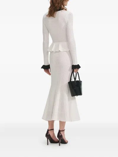 Self-portrait White Midi Dress In Pointelle Knit Self Portrait