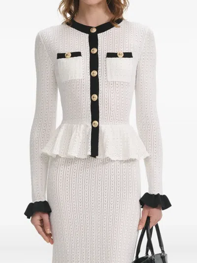 Self-portrait White Midi Dress In Pointelle Knit Self Portrait