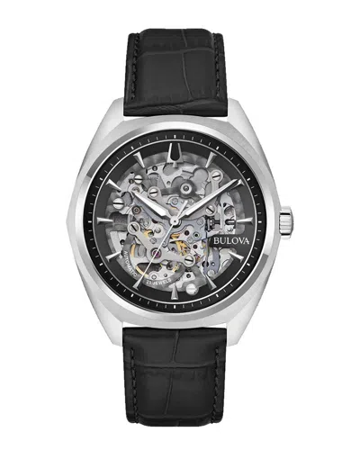 Bulova Automatic Mens Automatic Black Leather Strap Watch 96a310