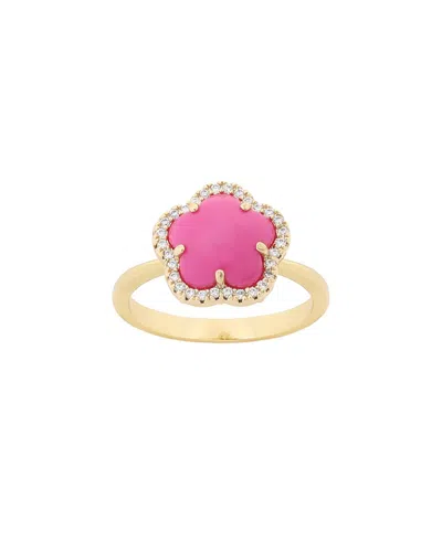 Jankuo Flower 14k Plated Synthetic Fuchsia Color Stone Cz Station Ring