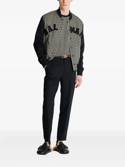 Balmain Men Jacquard T-shirt With Pb Labyrinth Monogram In Gray