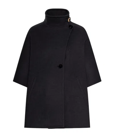Max Mara Relaxed Black Cashmere Coat With High Collar And Wide Sleeves In Black
