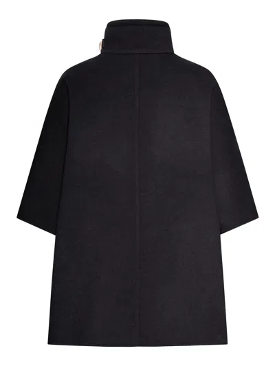 Max Mara Relaxed Black Cashmere Coat With High Collar And Wide Sleeves In Black
