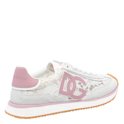 Dolce & Gabbana Dg Cushion Sneakers In Lace And Fabric In Multi