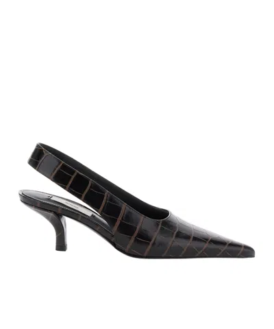 Totême Toteme Classic Croc-embossed Leather Slingback Pump In Brown