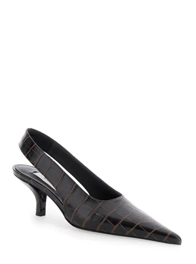 Totême Toteme Classic Croc-embossed Leather Slingback Pump In Brown