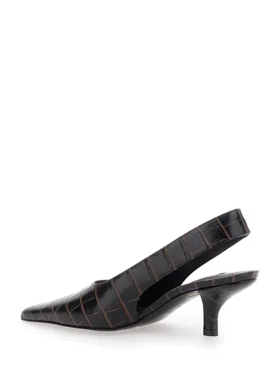 Totême Toteme Classic Croc-embossed Leather Slingback Pump In Brown