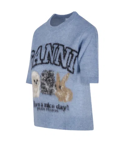 Ganni Maglione In Misto Alpaca Azzurro  Donna In Blue