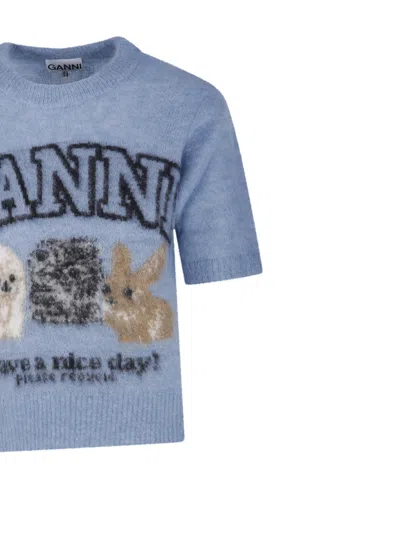 Ganni Maglione In Misto Alpaca Azzurro  Donna In Blue