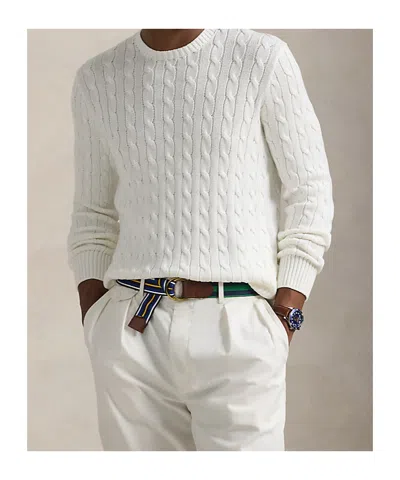 Polo Ralph Lauren Textured Cable Knit Pullover With Signature Logo Detail In White