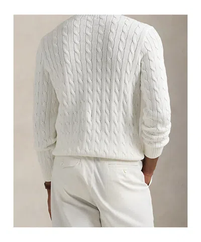 Polo Ralph Lauren Textured Cable Knit Pullover With Signature Logo Detail In White