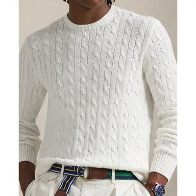 Polo Ralph Lauren Textured Cable Knit Pullover With Signature Logo Detail In White