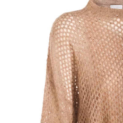 Brunello Cucinelli Hazelnut Color Midi Dress With Waist Belt