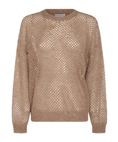 Brunello Cucinelli Net Sweater With Crew Neck And Open-knit Design