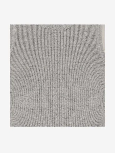 Bottega Veneta Ribbed Crew Neck Sleeveless Top In Gray