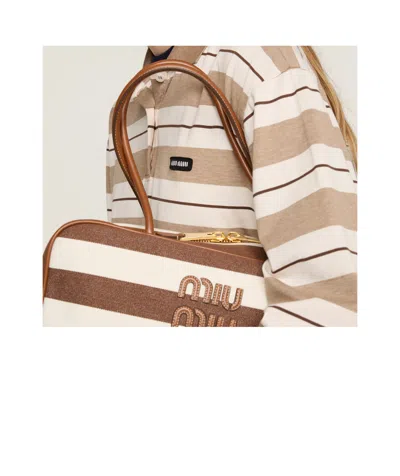 Miu Miu Embroidered Cotton Polo Shirt In Neutral