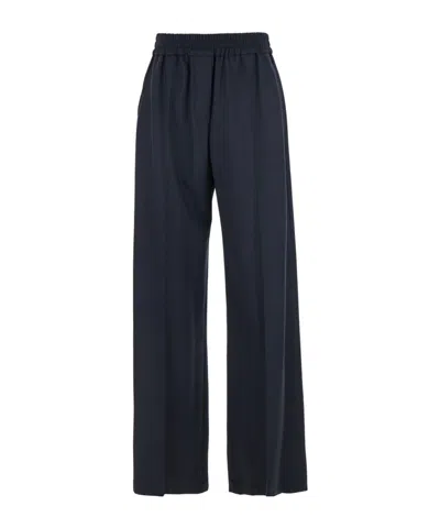 Brunello Cucinelli Blue Pants With Elastic Waist In Wool Blend Stretch Woman