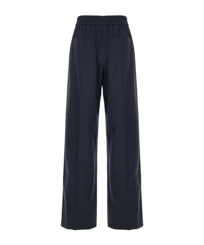 Brunello Cucinelli Blue Pants With Elastic Waist In Wool Blend Stretch Woman