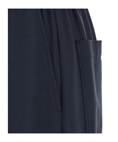 Brunello Cucinelli Blue Pants With Elastic Waist In Wool Blend Stretch Woman