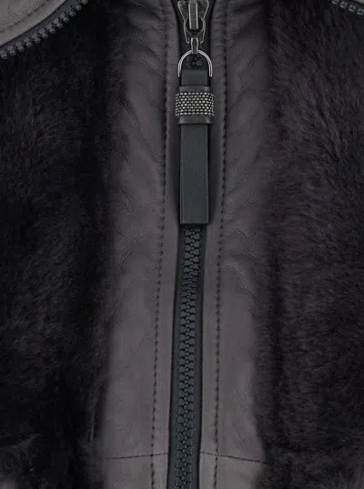 Brunello Cucinelli Grey Shearling Jacket With Two Front Welt Pockets With Zip