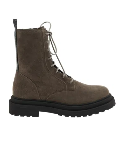 Brunello Cucinelli Suede Combat Boots Monile