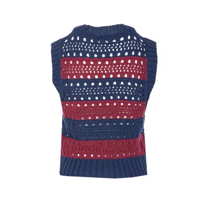 Ganni Striped Openwork Vest With Logo Inlay In Multi