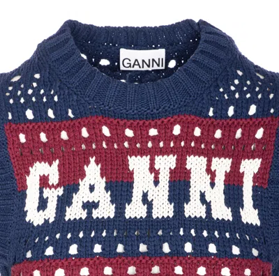 Ganni Striped Openwork Vest With Logo Inlay In Multi