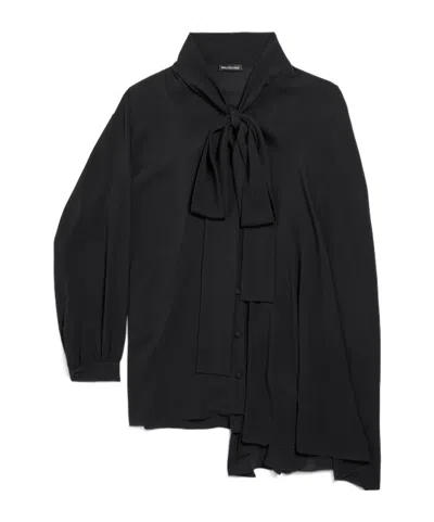 Balenciaga Black Georgette Scarf Blouse In Black