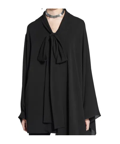 Balenciaga Black Georgette Scarf Blouse In Black