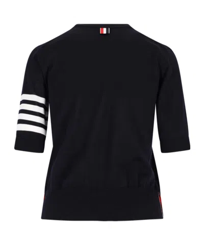 Thom Browne Short-sleeve Crewneck Sweater With Four-bar Detail