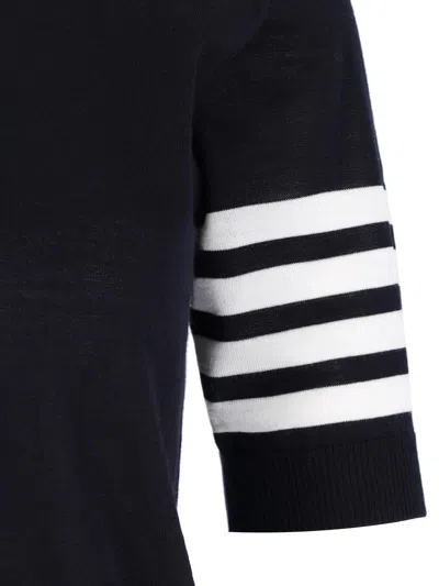 Thom Browne Short-sleeve Crewneck Sweater With Four-bar Detail