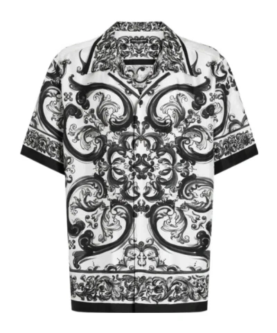 Dolce & Gabbana Men Silk Shirt With Maiolica Print In Multi