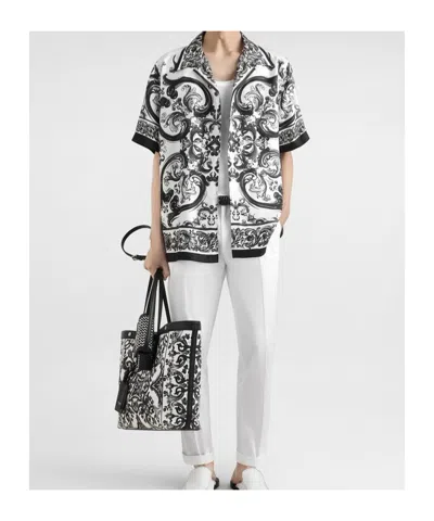 Dolce & Gabbana Men Silk Shirt With Maiolica Print In Multi