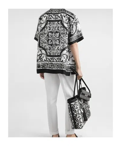 Dolce & Gabbana Men Silk Shirt With Maiolica Print In Multi