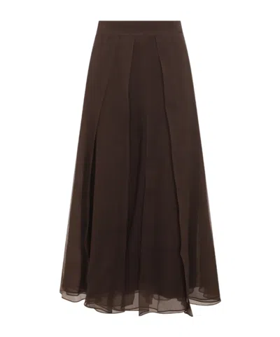 Brunello Cucinelli Flared High-waisted Sheer Overlay Skirt In Brown