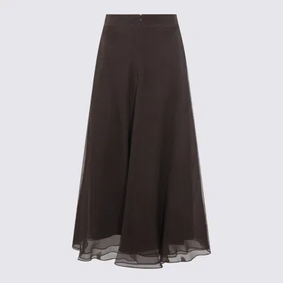 Brunello Cucinelli Flared High-waisted Sheer Overlay Skirt In Brown