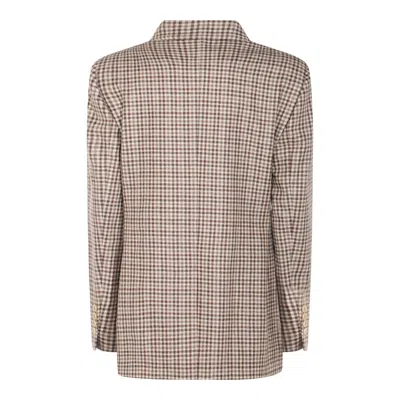 Brunello Cucinelli Beige Double-breasted Jacket With Peak Revers And All-over Check Motif In Wool Woman In Gray