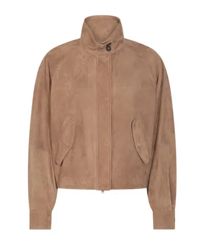 Brunello Cucinelli Leather Jacket With Button Detail And Front Pockets In Brown