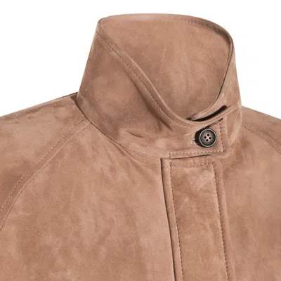 Brunello Cucinelli Leather Jacket With Button Detail And Front Pockets In Brown