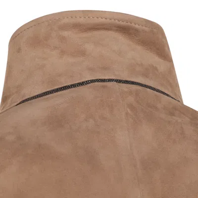 Brunello Cucinelli Leather Jacket With Button Detail And Front Pockets In Brown