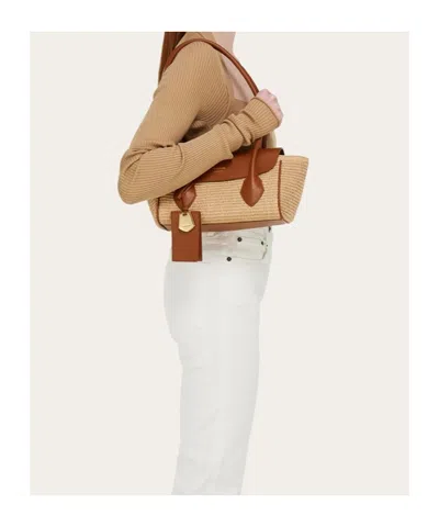 Ferragamo Florence Brown Shoulder Bag With Embossed Logo Lettering On The Front And Pendant With Logo On The F