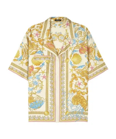 Versace Multicolor Bowling Shirt With Cuban Collar And All-over Underwater Barocco Print In Multi