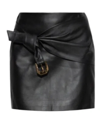Versace Leather Mini Skirt With Buckle In Black