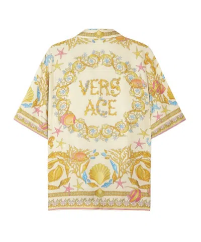 Versace Multicolor Bowling Shirt With Cuban Collar And All-over Underwater Barocco Print In Multi