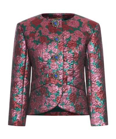 Saint Laurent Brocade Single-breasted Jacket In Pink