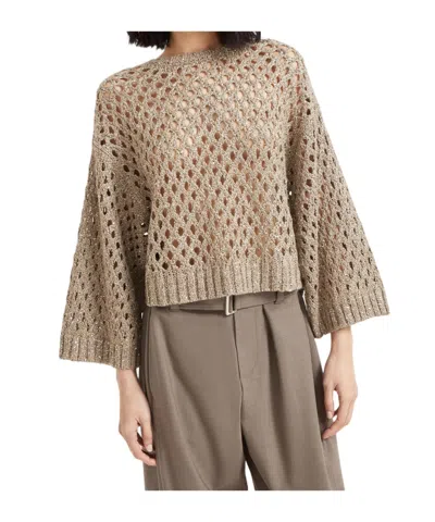 Brunello Cucinelli Cropped Open-knit Crewneck Sweater