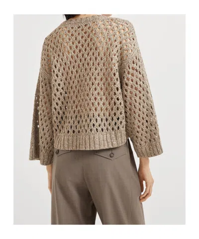 Brunello Cucinelli Cropped Open-knit Crewneck Sweater