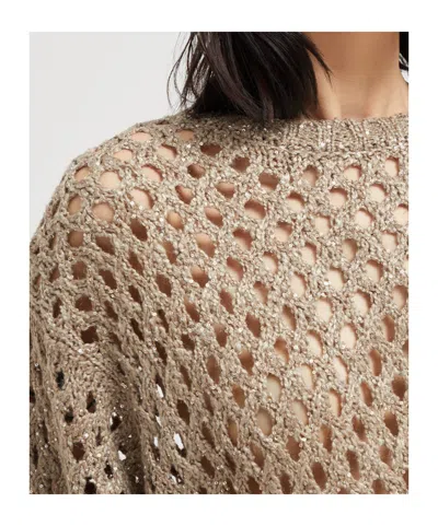 Brunello Cucinelli Cropped Open-knit Crewneck Sweater