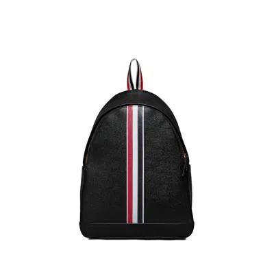 Thom Browne Rwb Stripe Pebbled Leather Backpack In Black