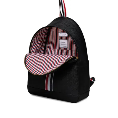 Thom Browne Rwb Stripe Pebbled Leather Backpack In Black